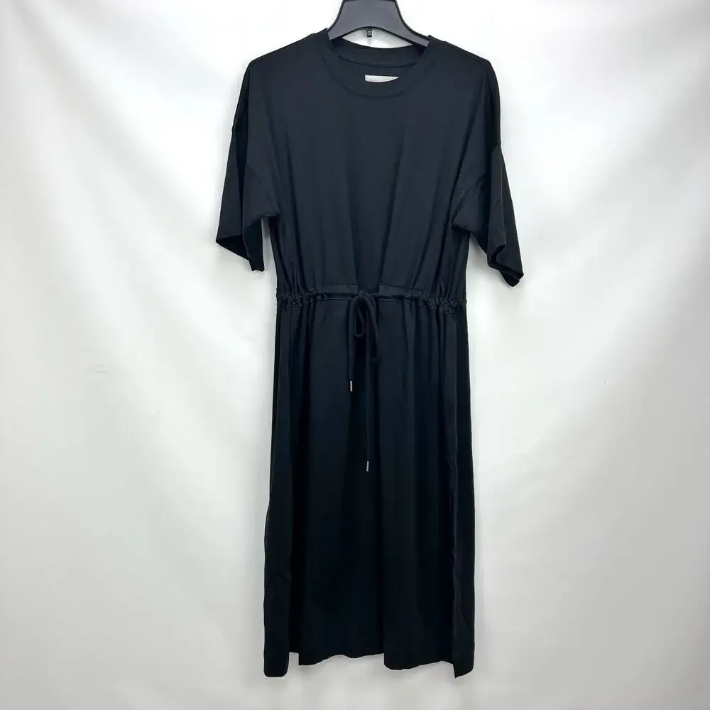 Everlane Womens The Luxe Cotton Tee Dress XXS Black Short Sleeve Tie Front NWT - Picture 3 of 10